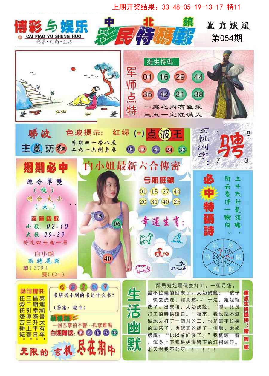054期中北彩民特码报[图]