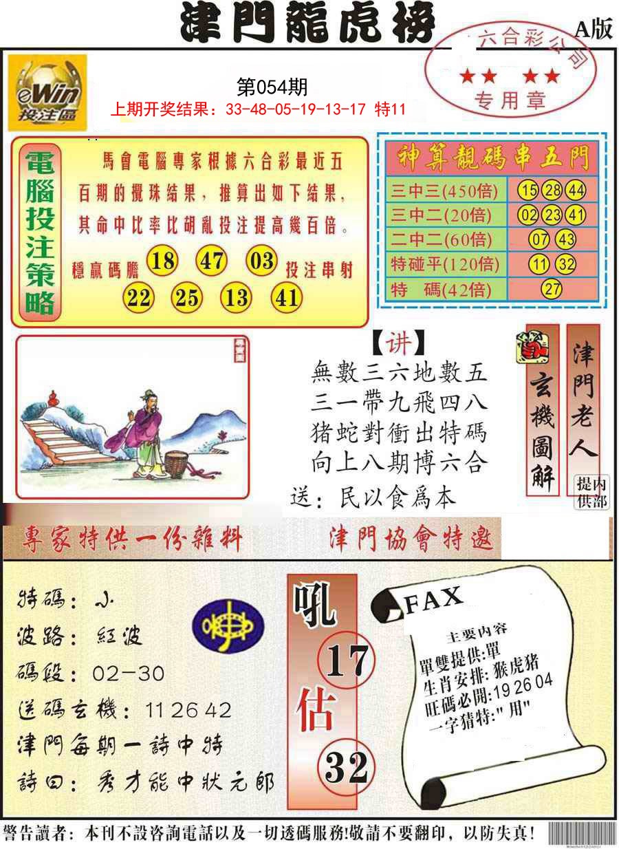 054期津门龙虎榜A[图]