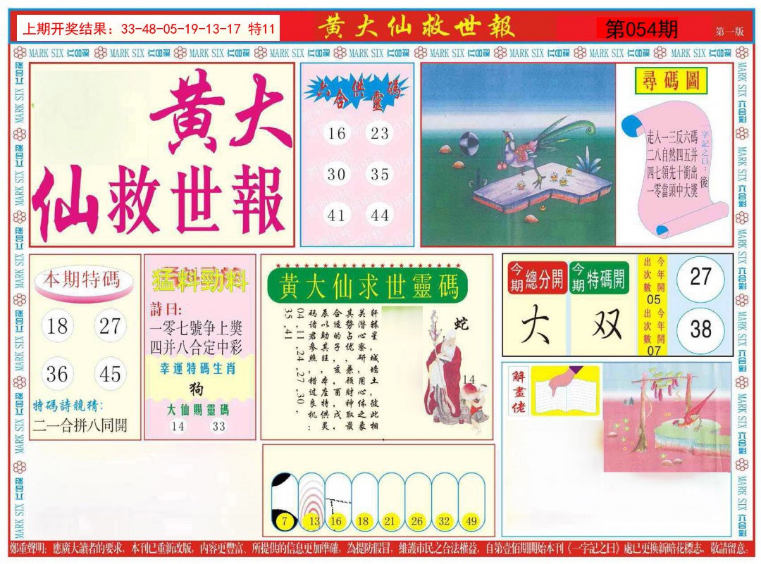 054期新黄大仙救世A[图]