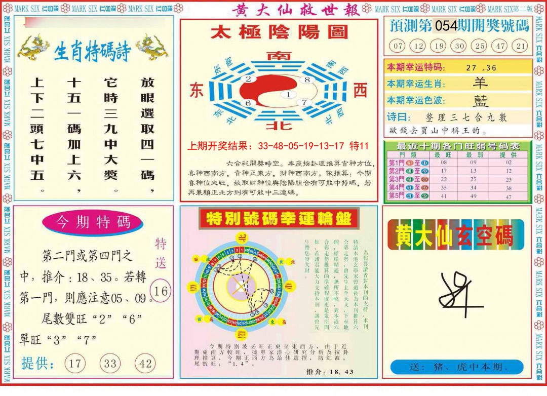 054期新黄大仙救世B[图]