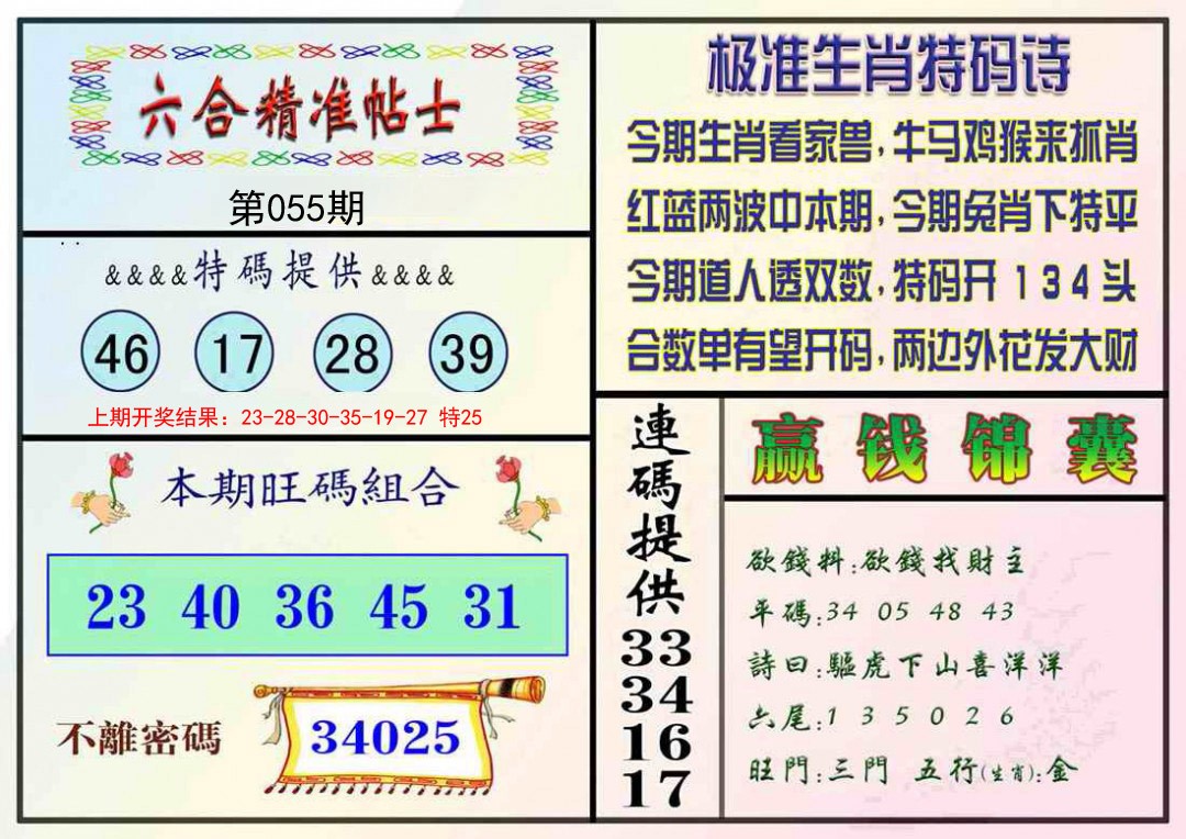 055期精准贴士[图]