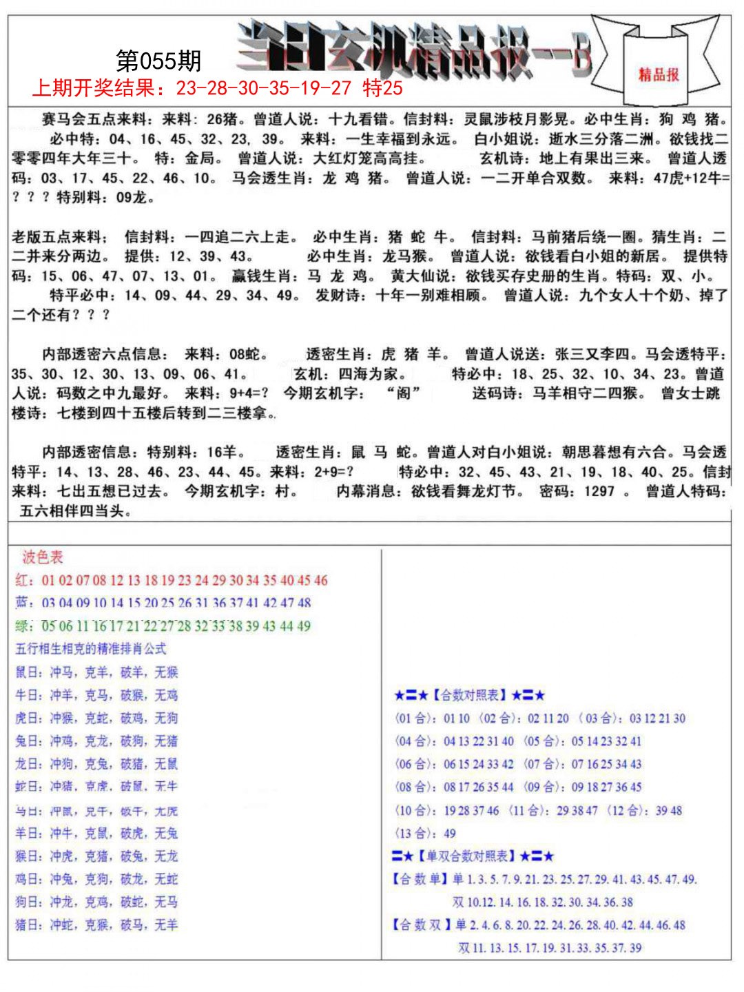 055期当日玄机精品报B[图]