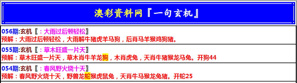 056期澳门一句玄机[图]