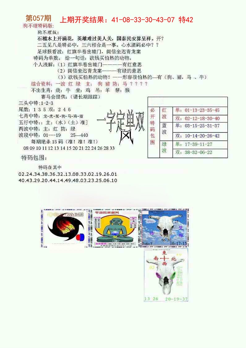 057期狗不理特码报[图]