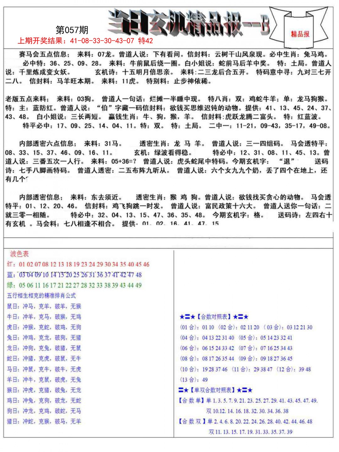057期当日玄机精品报B[图]
