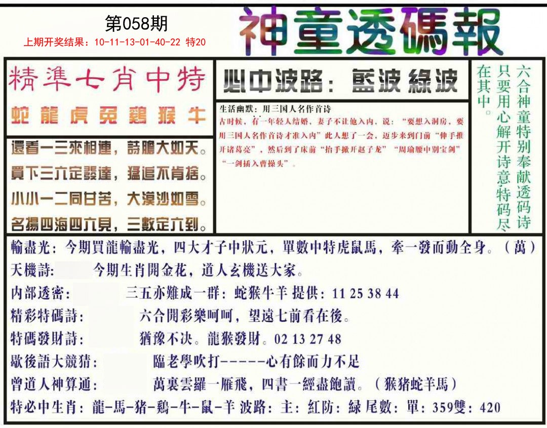 058期神童透码报[图]