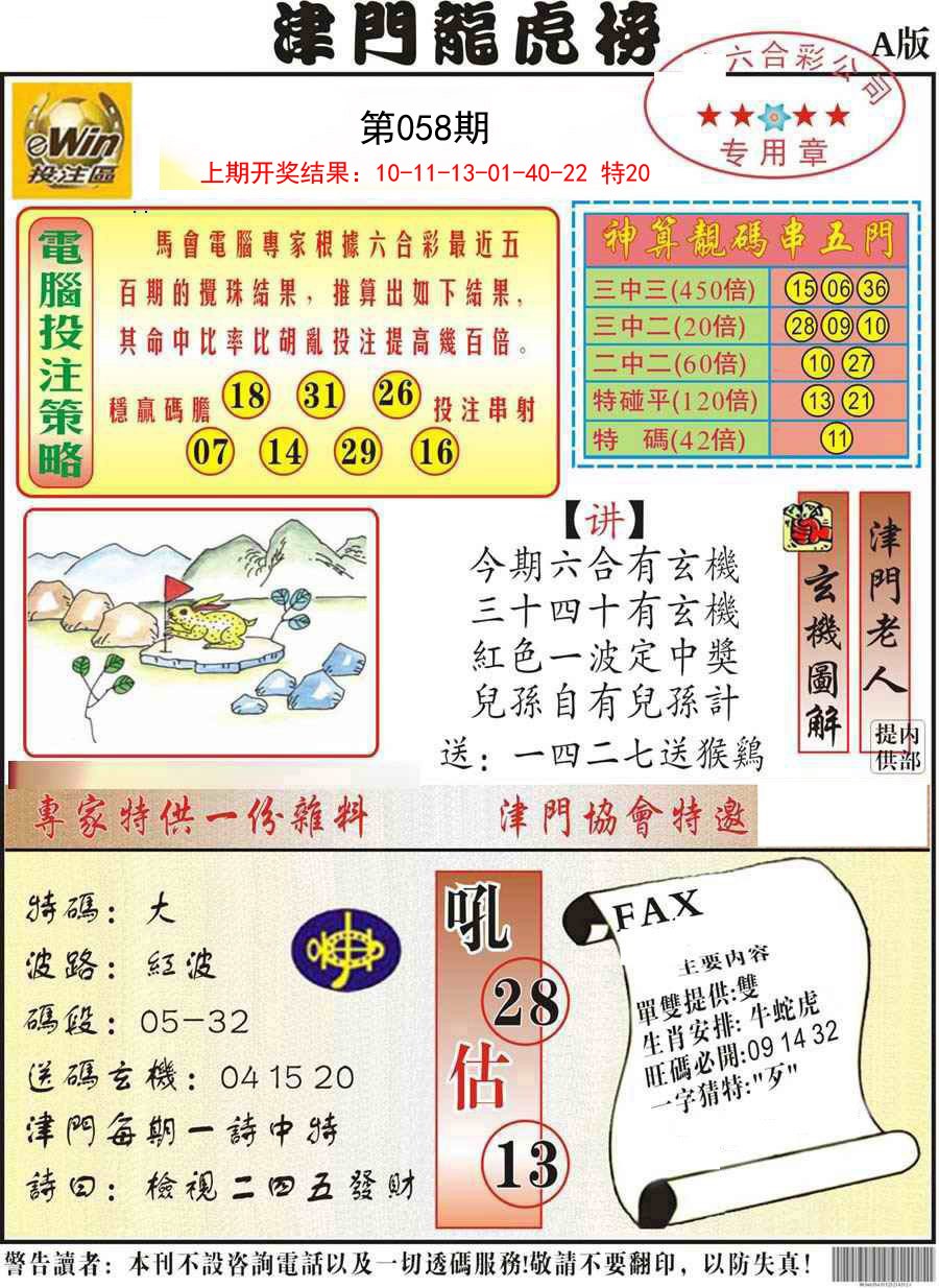 058期津门龙虎榜A[图]