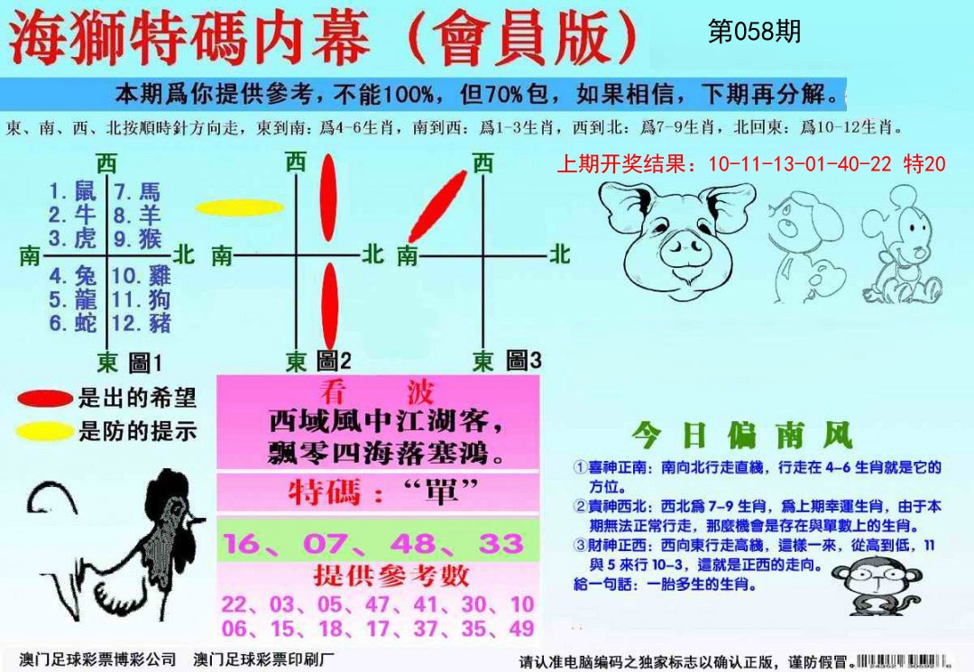 058期海狮特码会员报[图]