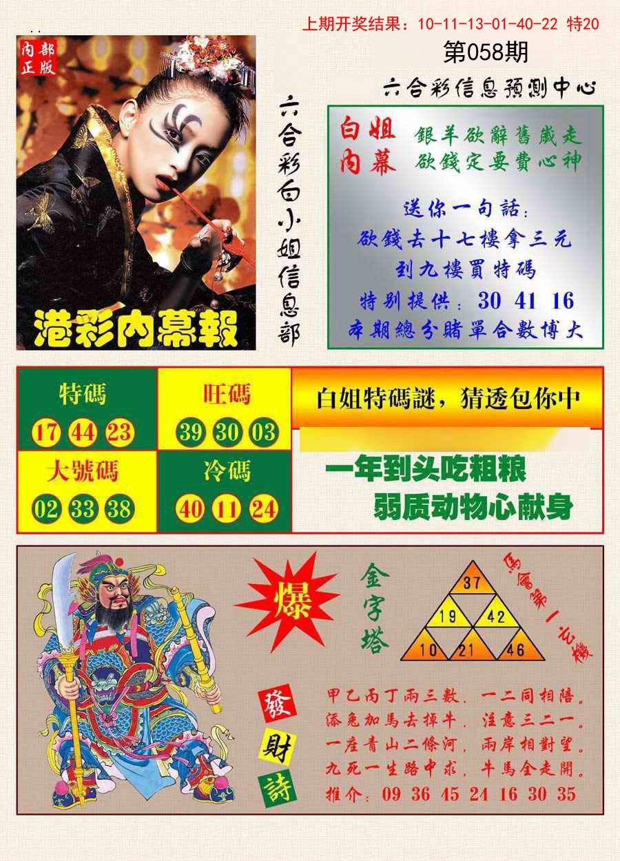 058期港彩内幕报[图]