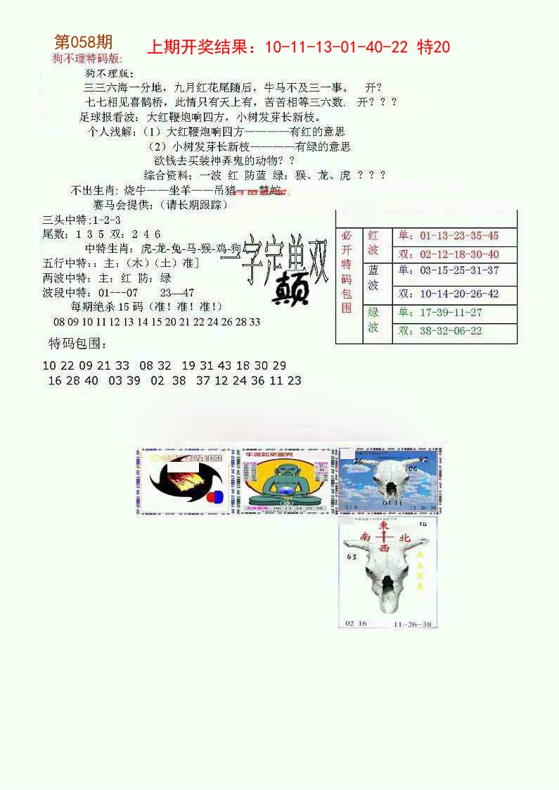 058期狗不理特码报[图]