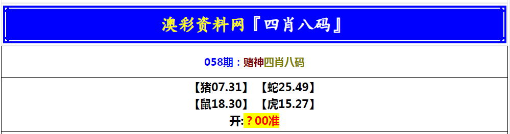 058期赌神四肖八码[图]