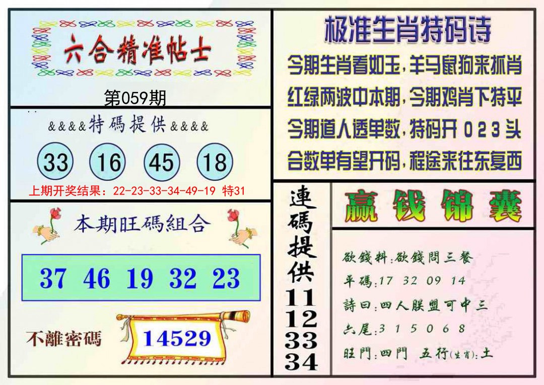 059期精准贴士[图]