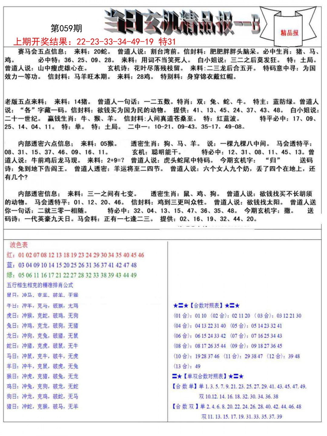 059期当日玄机精品报B[图]