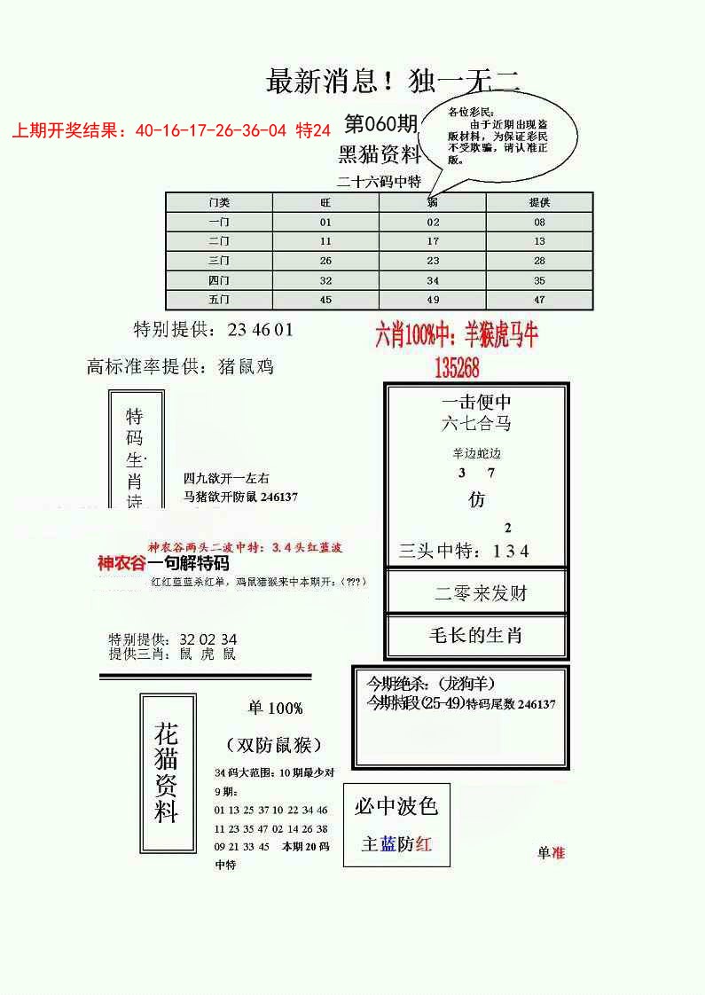 060期独一无二(正)[图]
