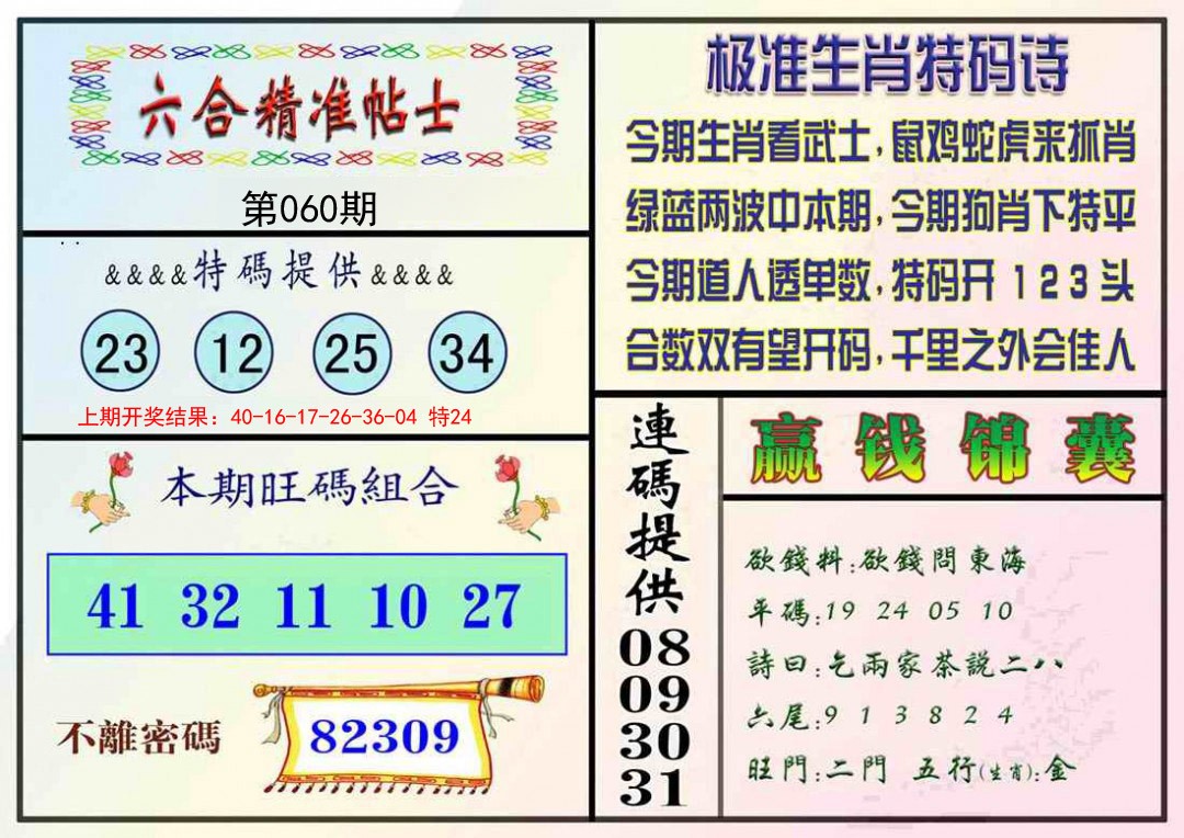 060期精准贴士[图]