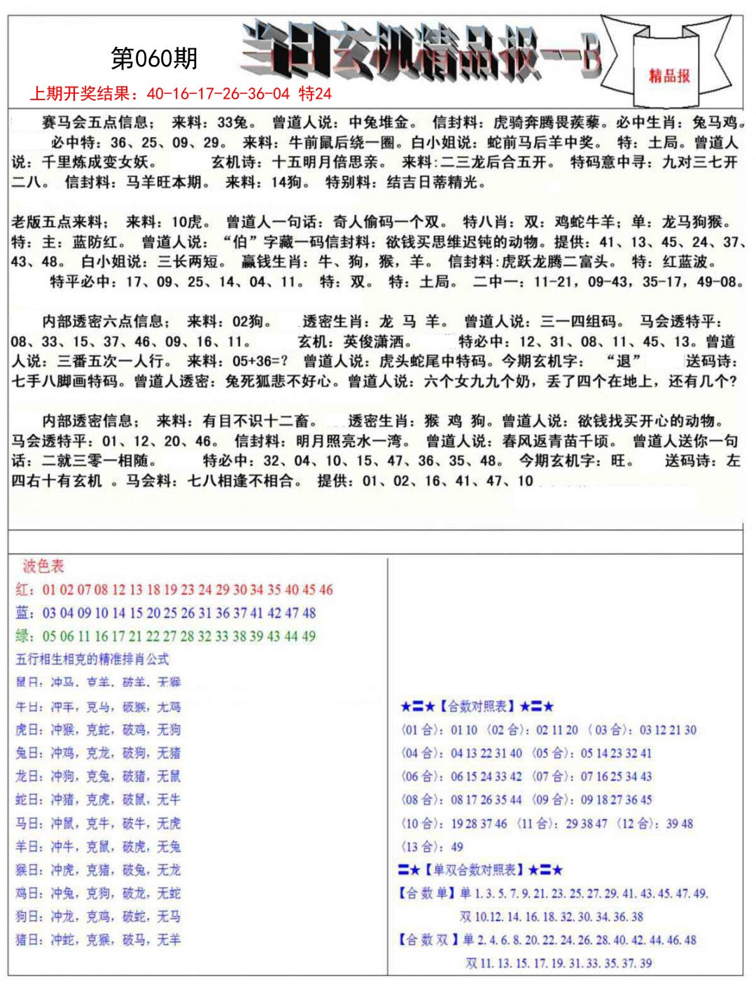 060期当日玄机精品报B[图]