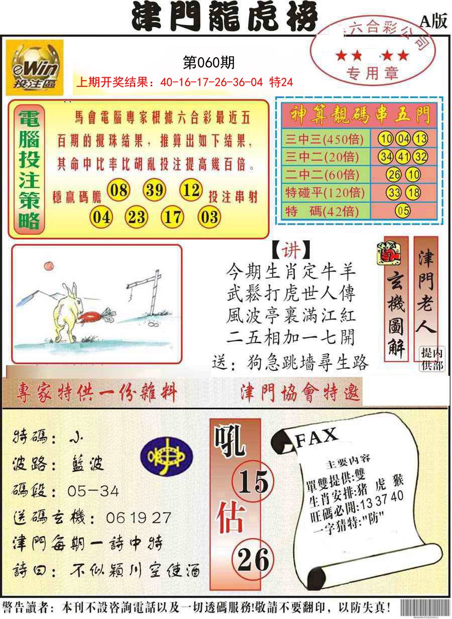 060期津门龙虎榜A[图]