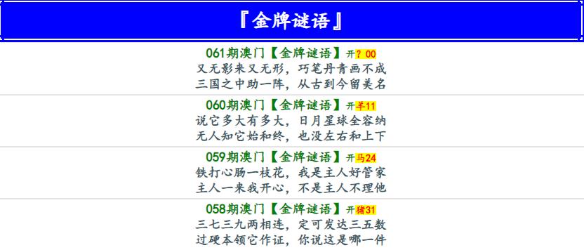 061期金牌谜语[图]
