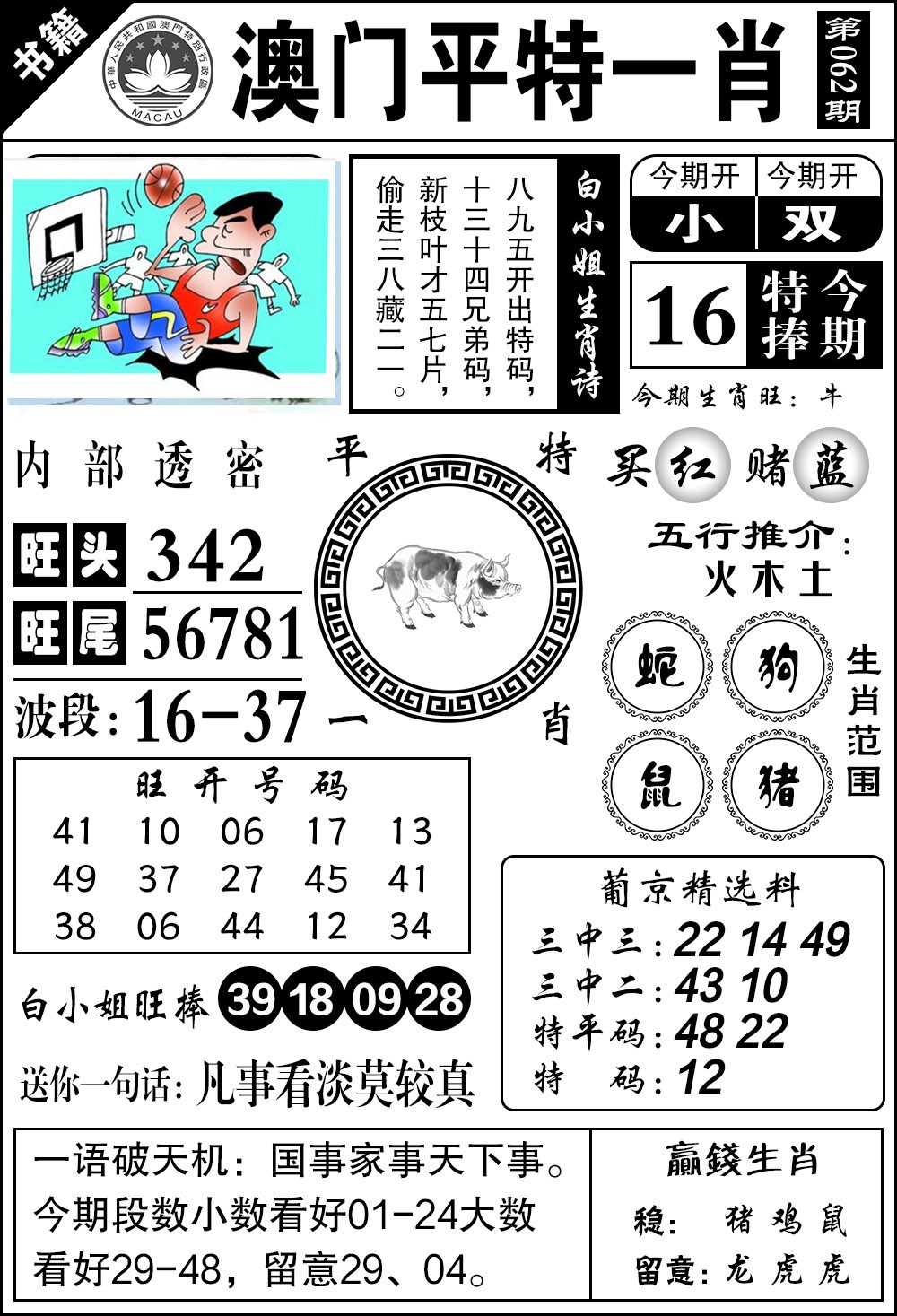062期澳门内部透密[图]
