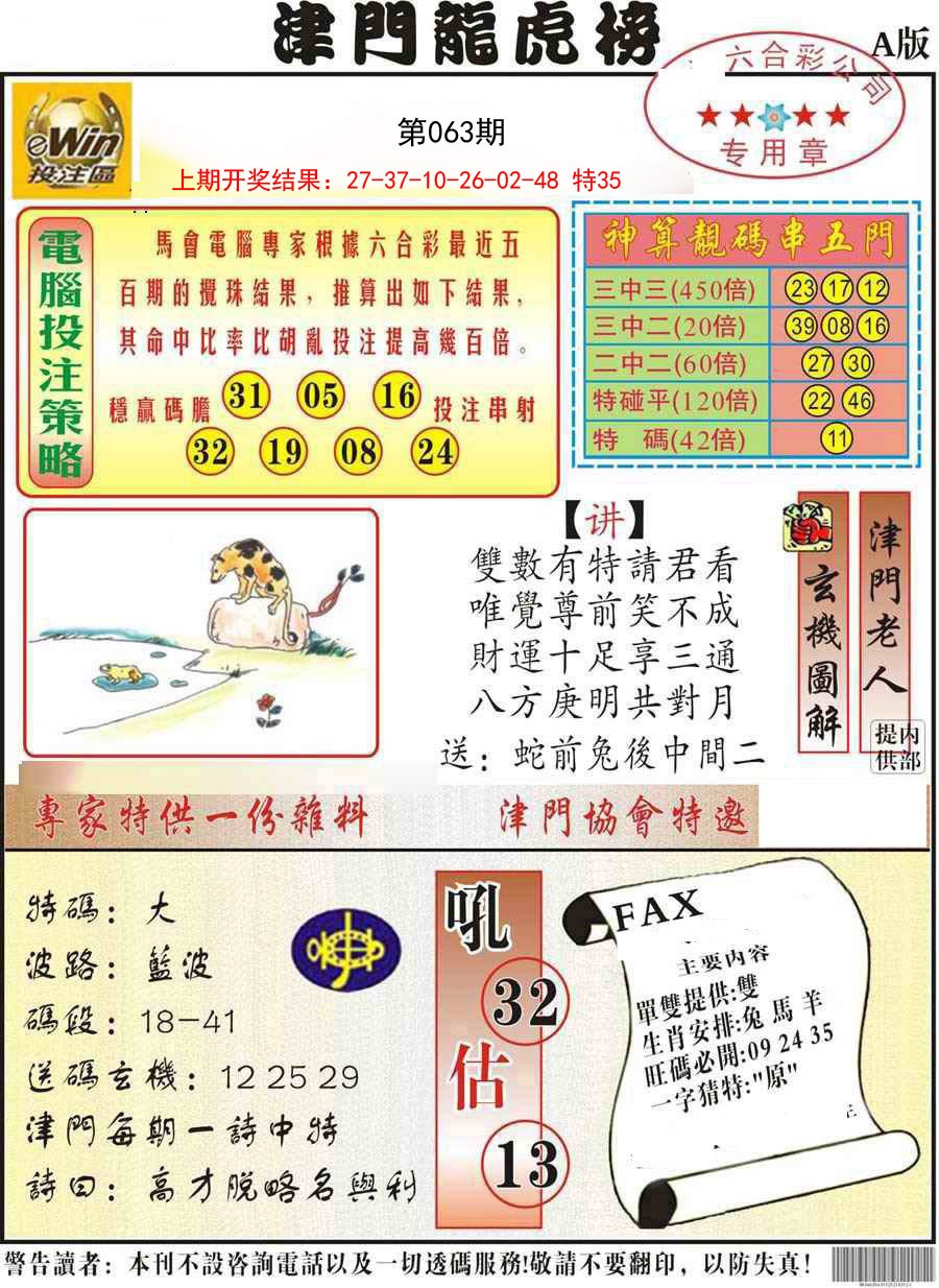 063期津门龙虎榜A[图]