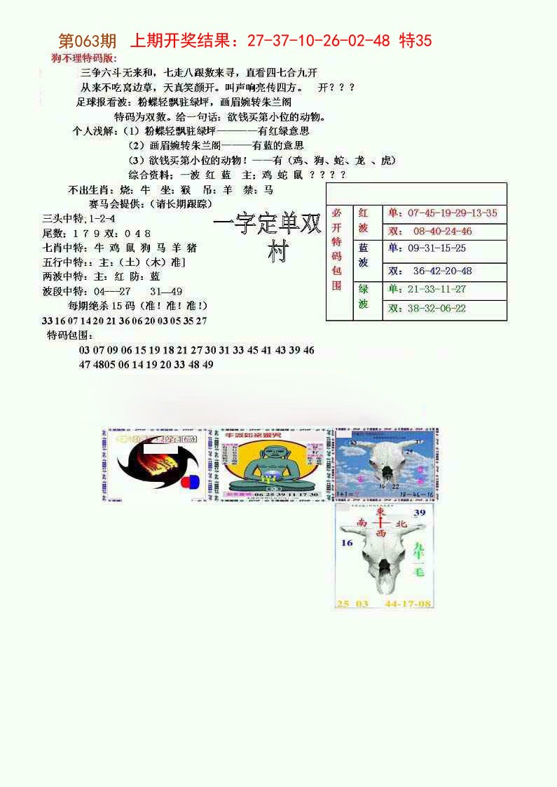 063期狗不理特码报[图]