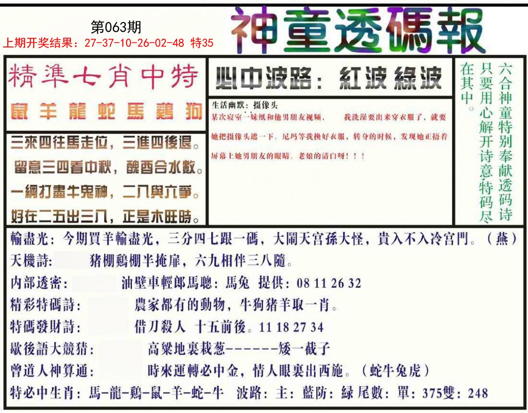 063期神童透码报[图]