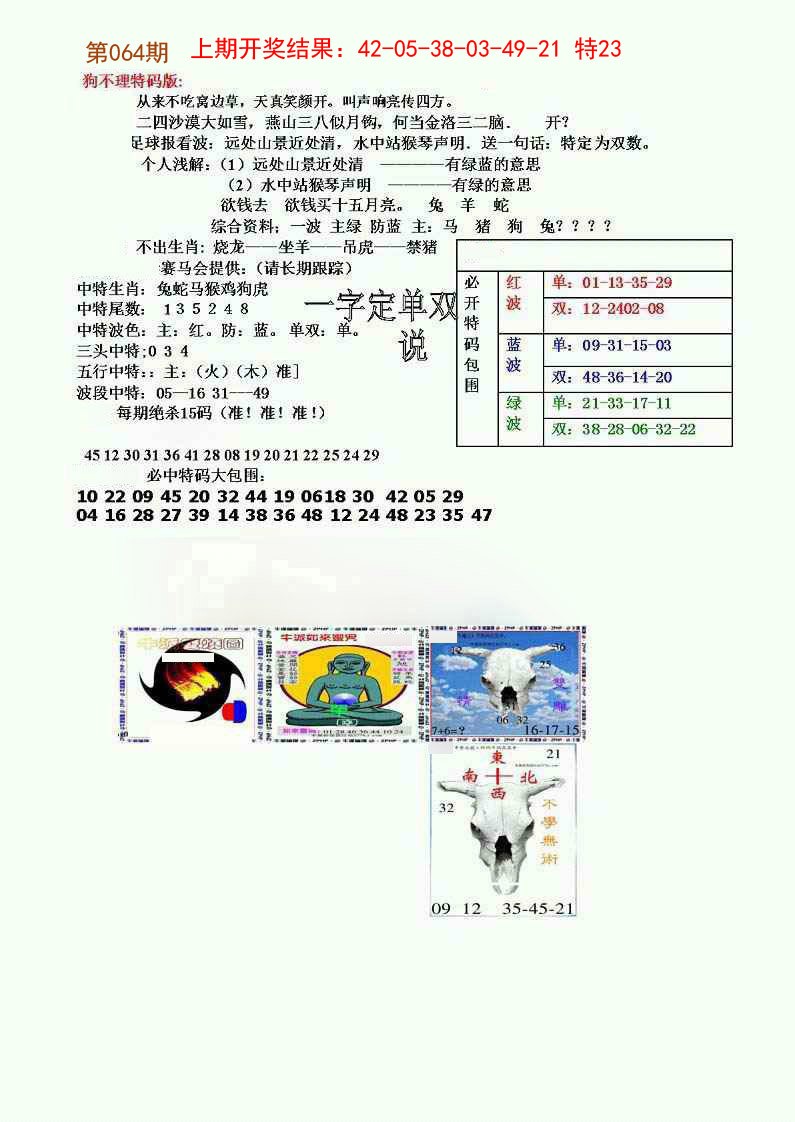 064期狗不理特码报[图]
