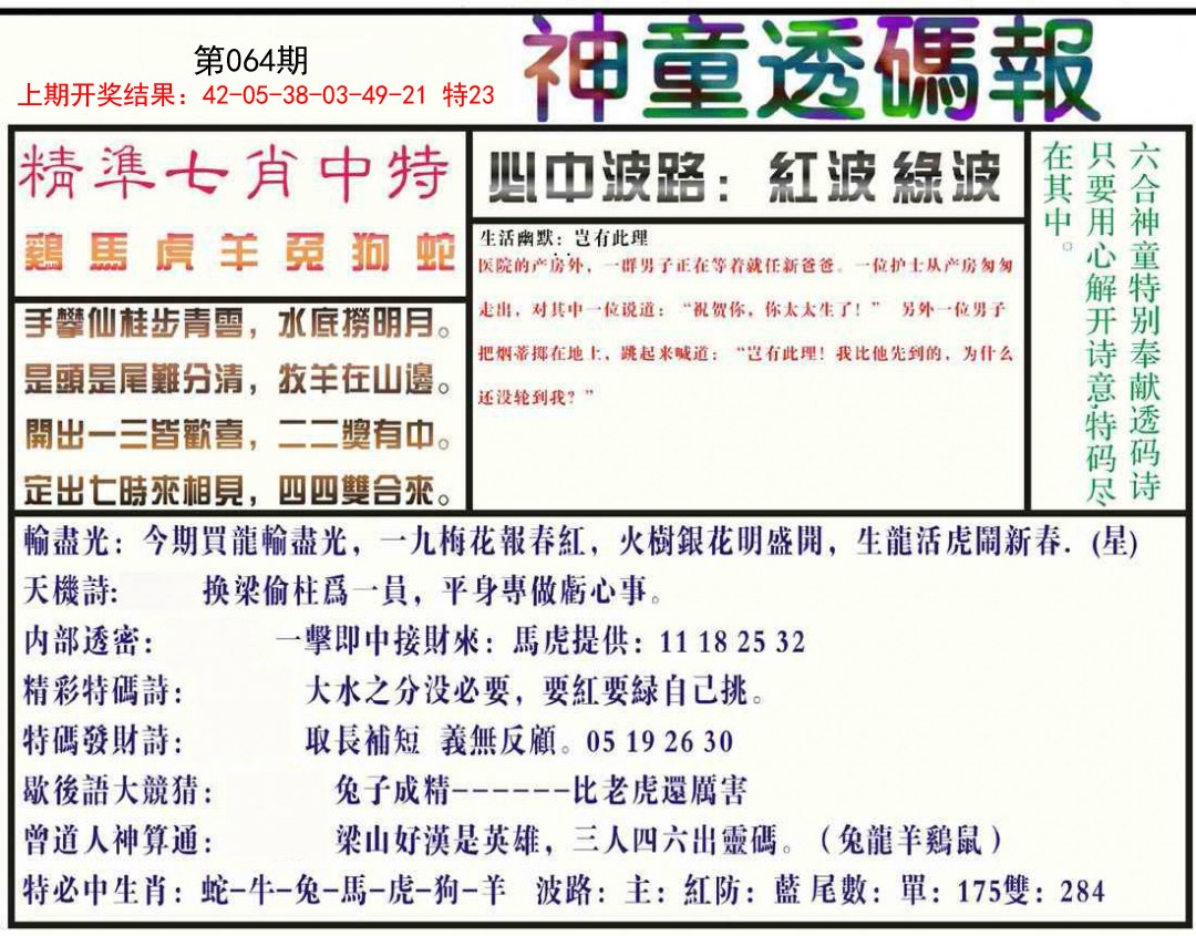 064期神童透码报[图]