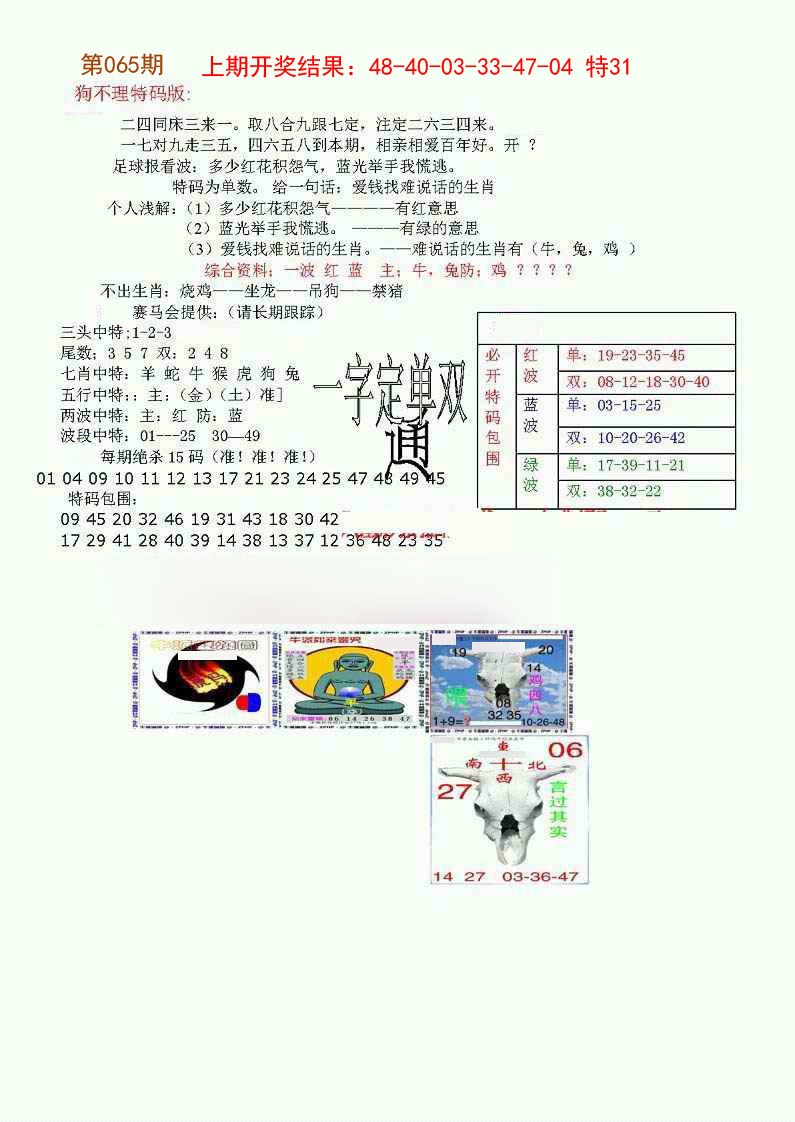 065期狗不理特码报[图]