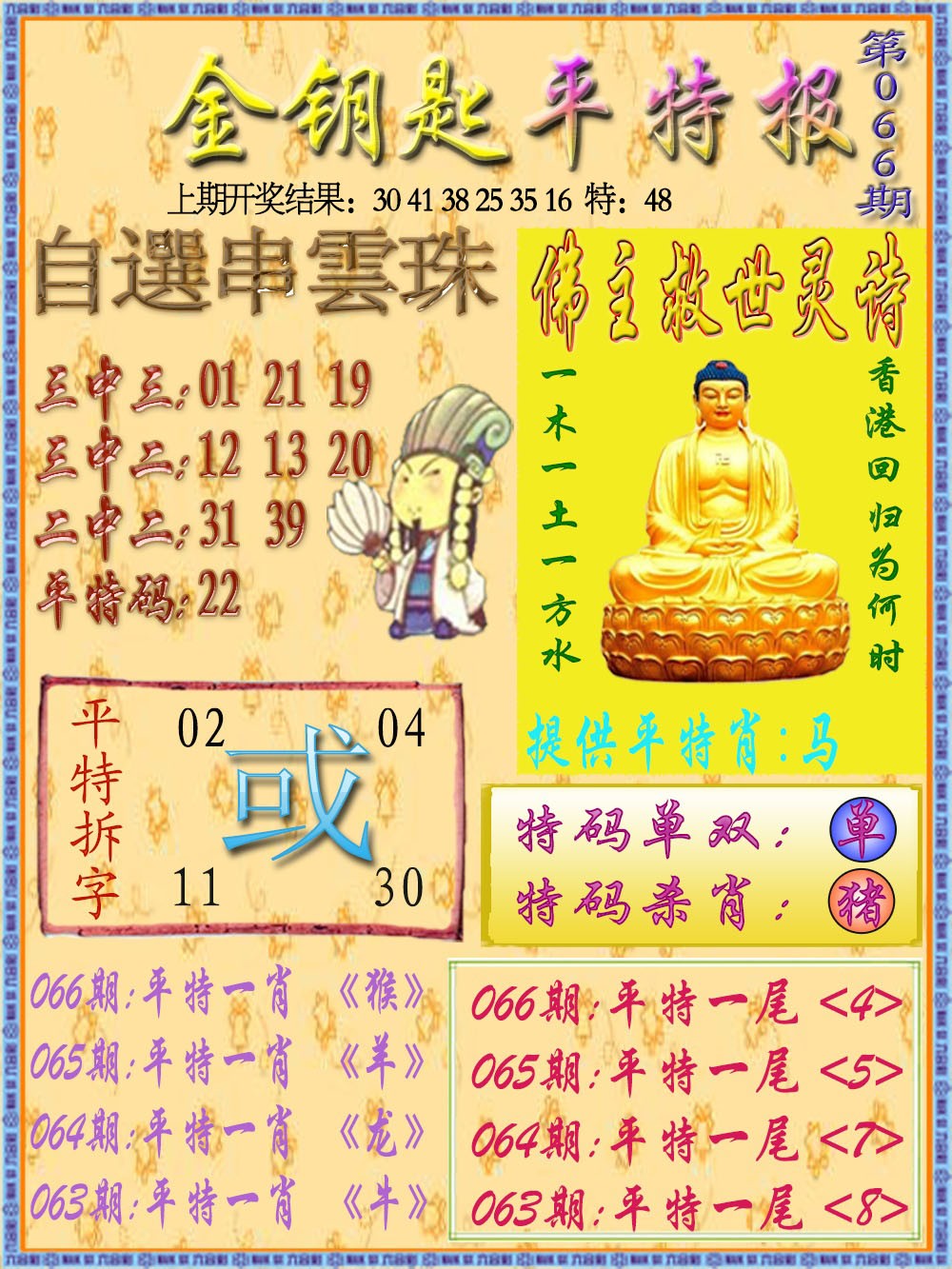 066期金钥匙平特报[图]