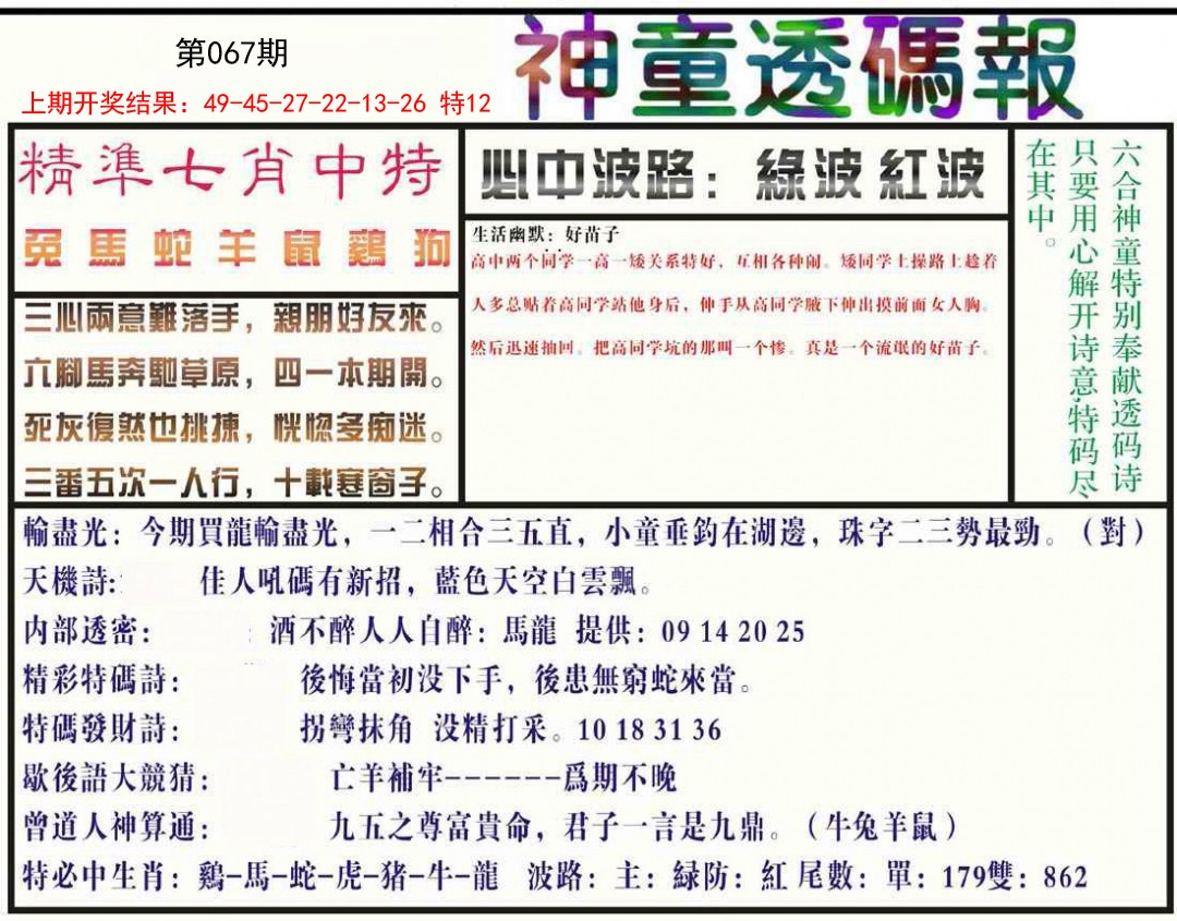 067期神童透码报[图]