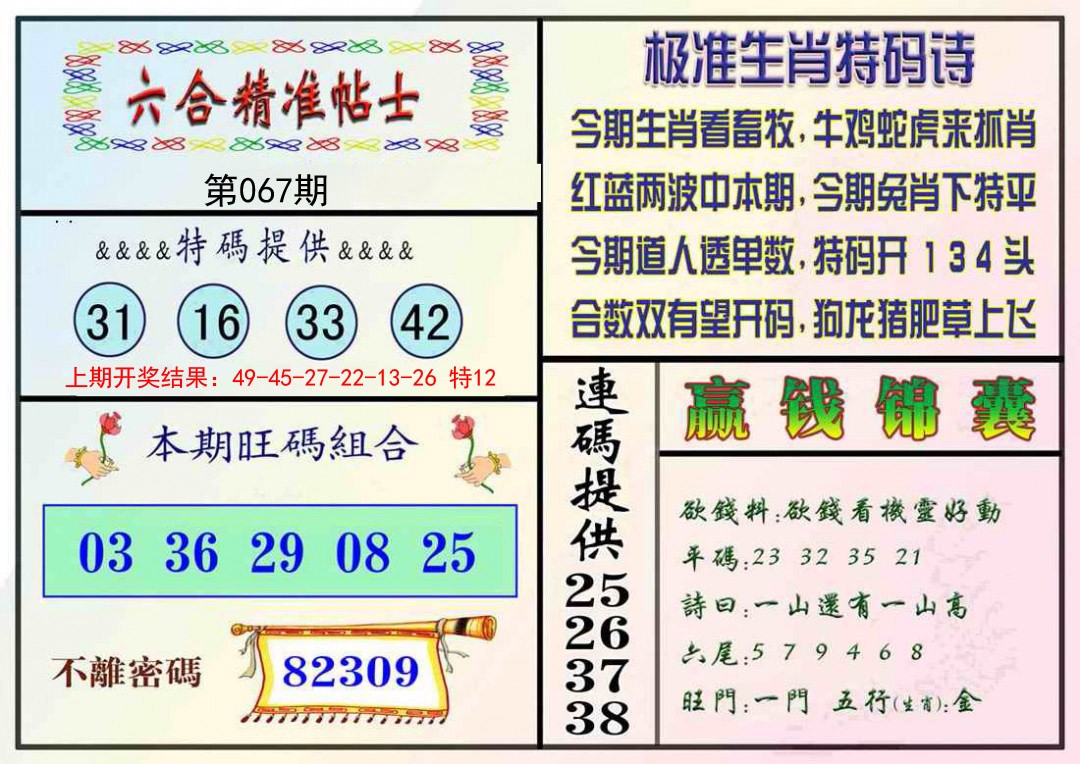 067期精准贴士[图]