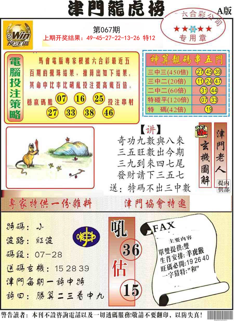 067期津门龙虎榜A[图]