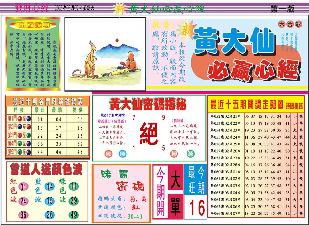 067期黄大仙必赢心经A[图]