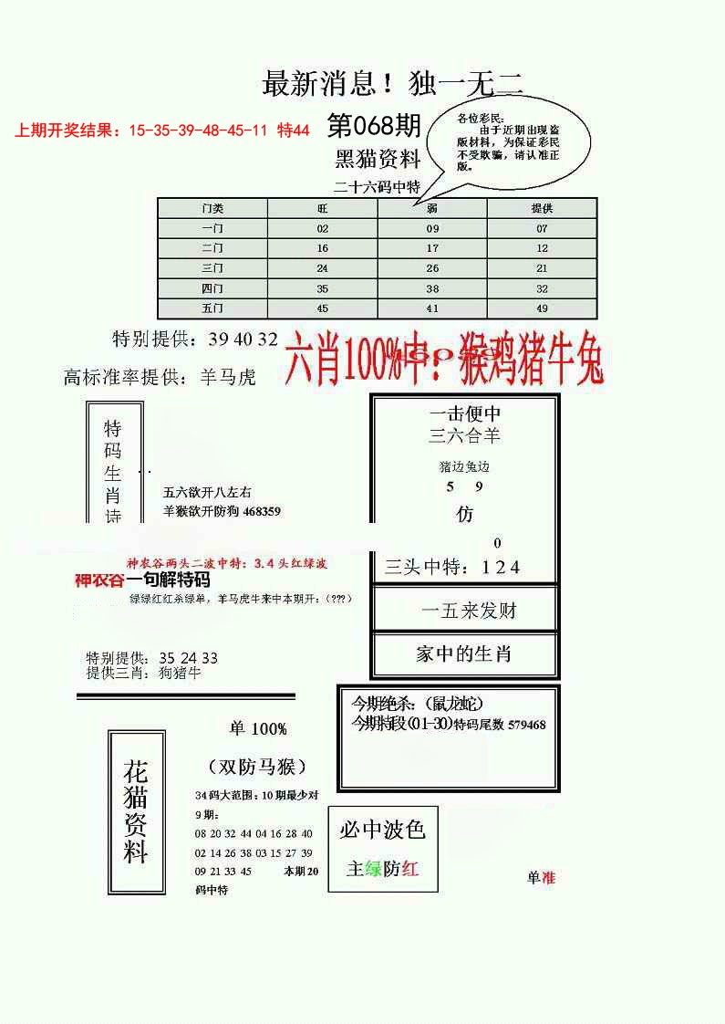 068期独一无二(正)[图]