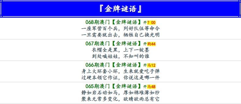 068期金牌谜语[图]