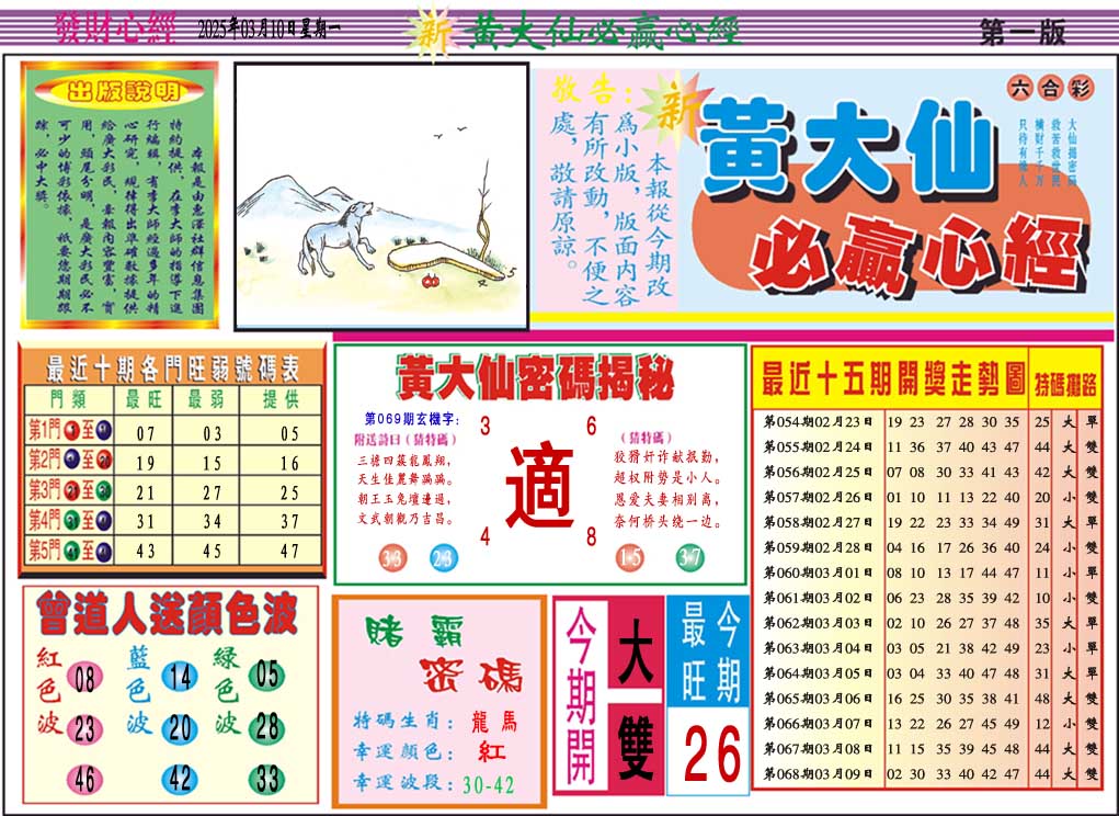 069期黄大仙必赢心经A[图]