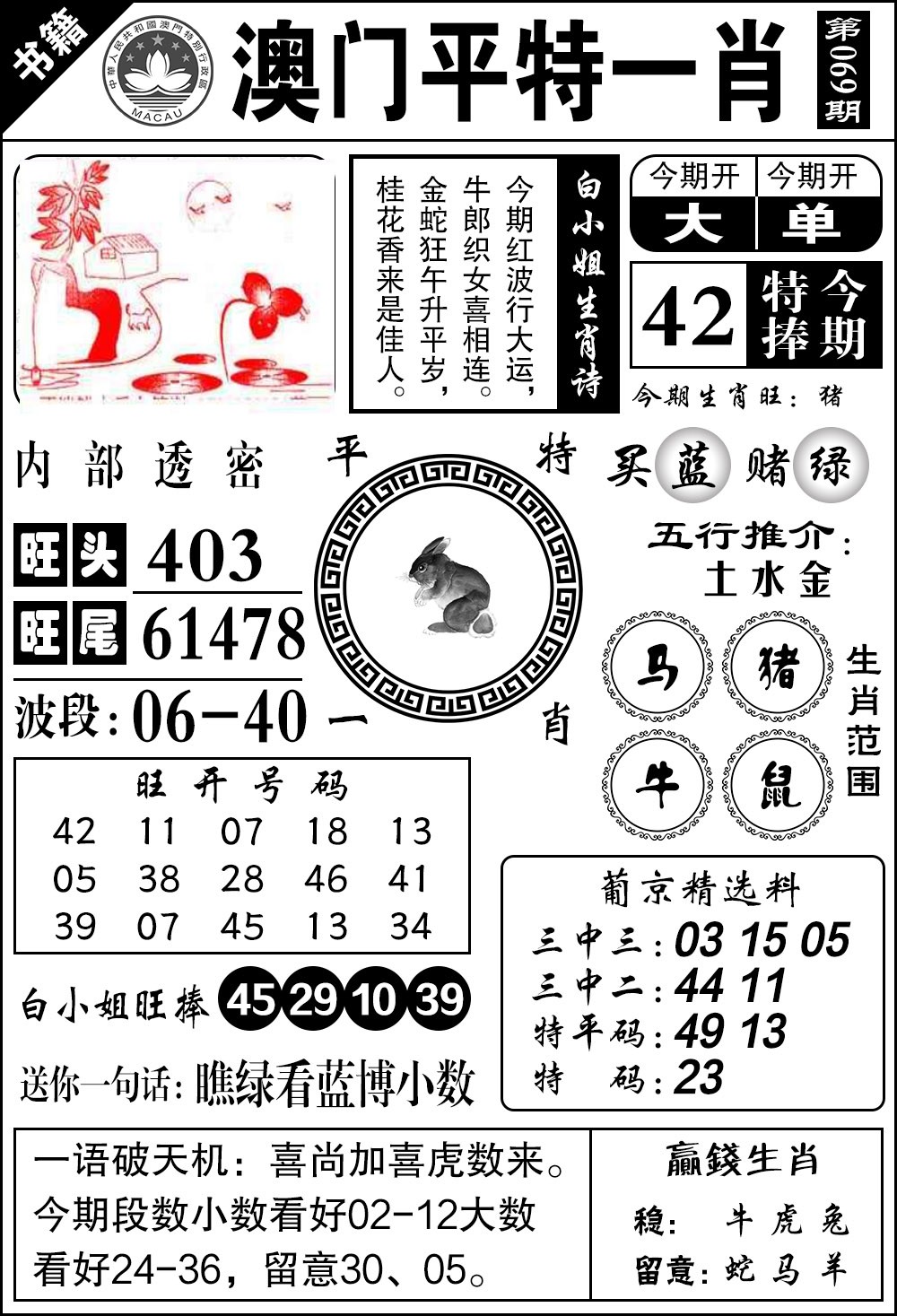 069期澳门内部透密[图]