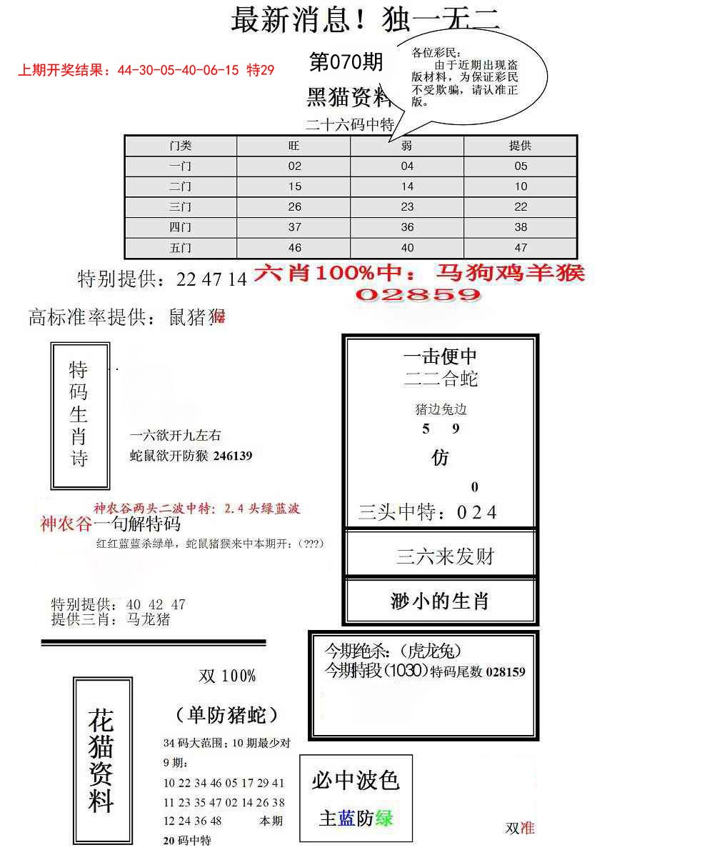 070期独一无二(正)[图]