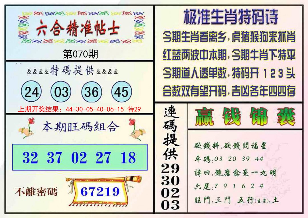070期精准贴士[图]