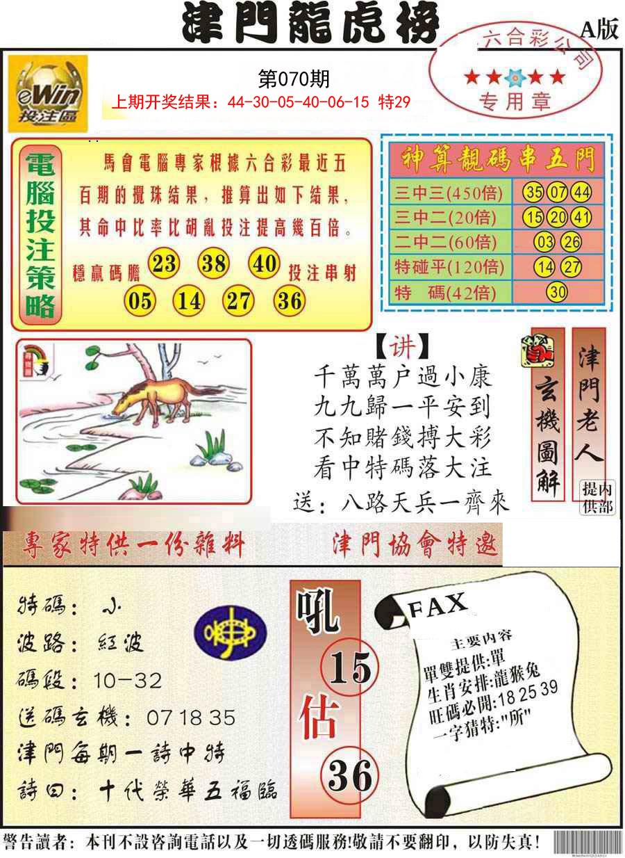 070期津门龙虎榜A[图]