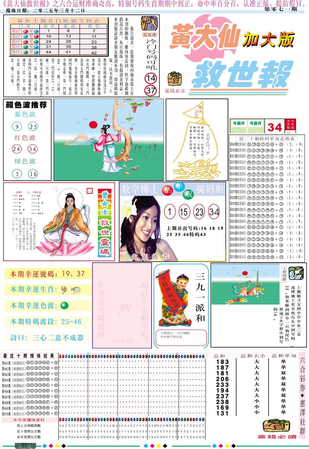 071期黄大仙救世A加大版[图]