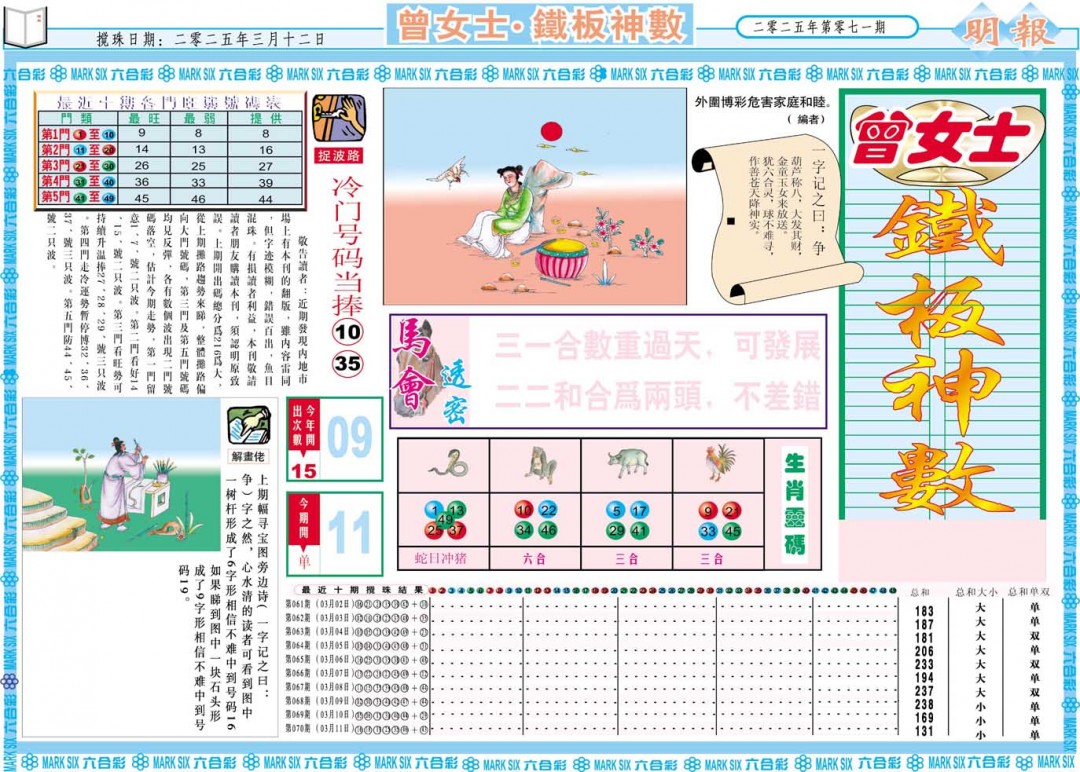 071期曾女士铁板神数A[图]