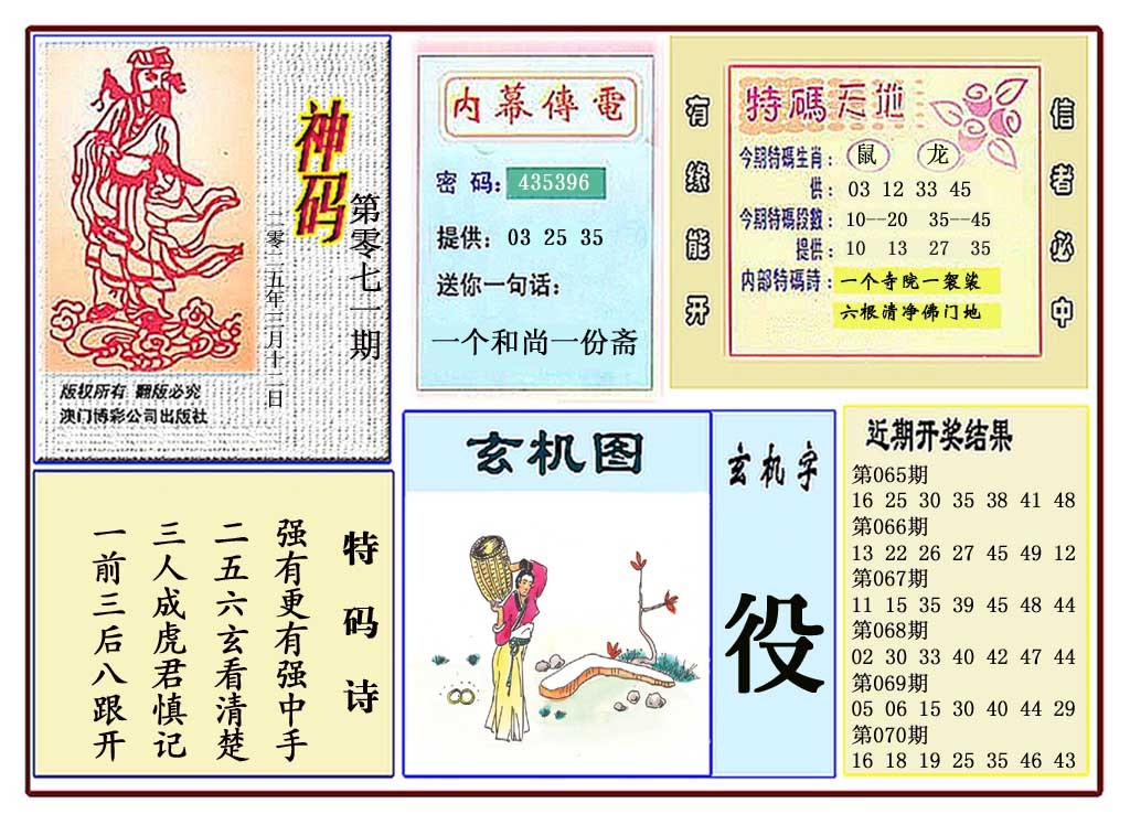 071期黄大仙神码[图]