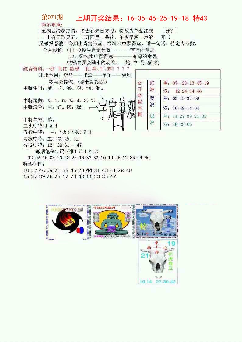 071期狗不理特码报[图]