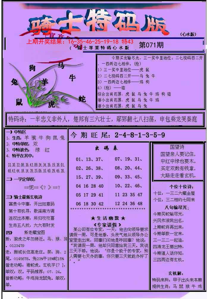 071期骑士特码版[图]