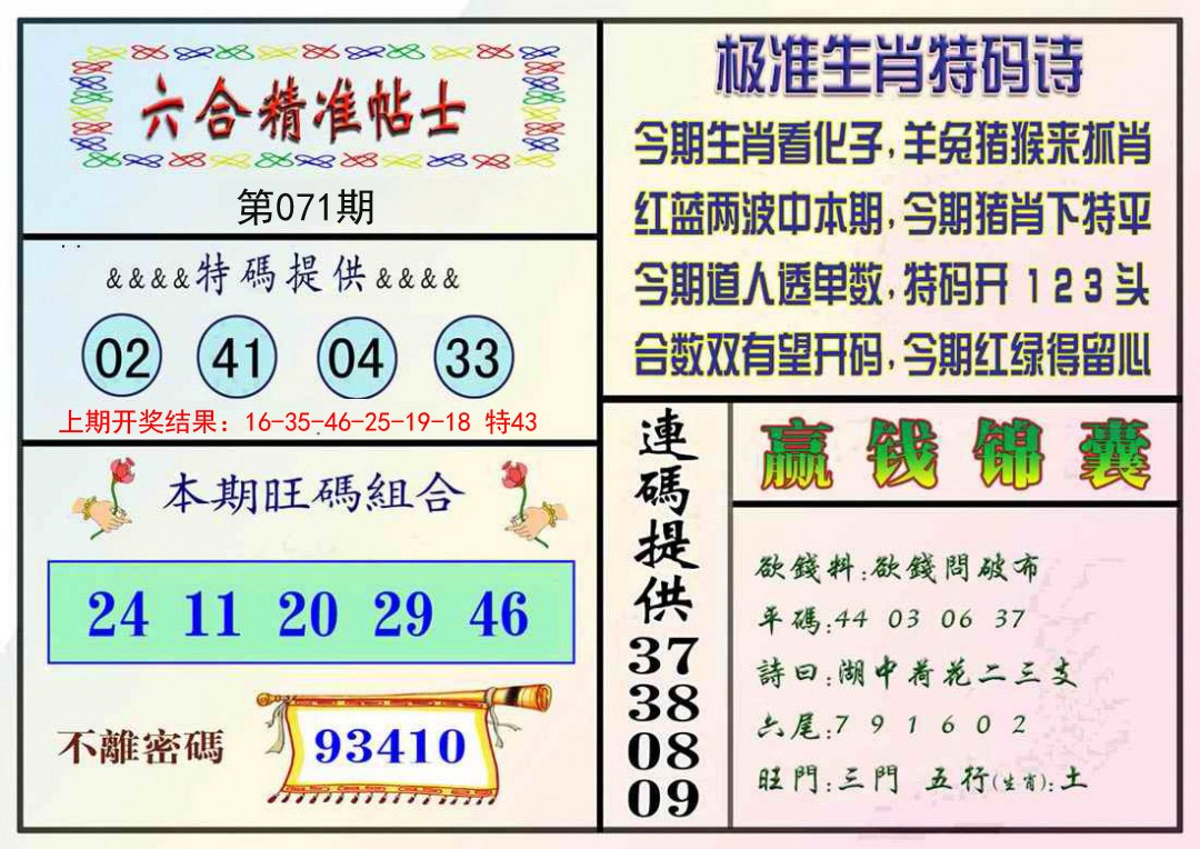 071期精准贴士[图]