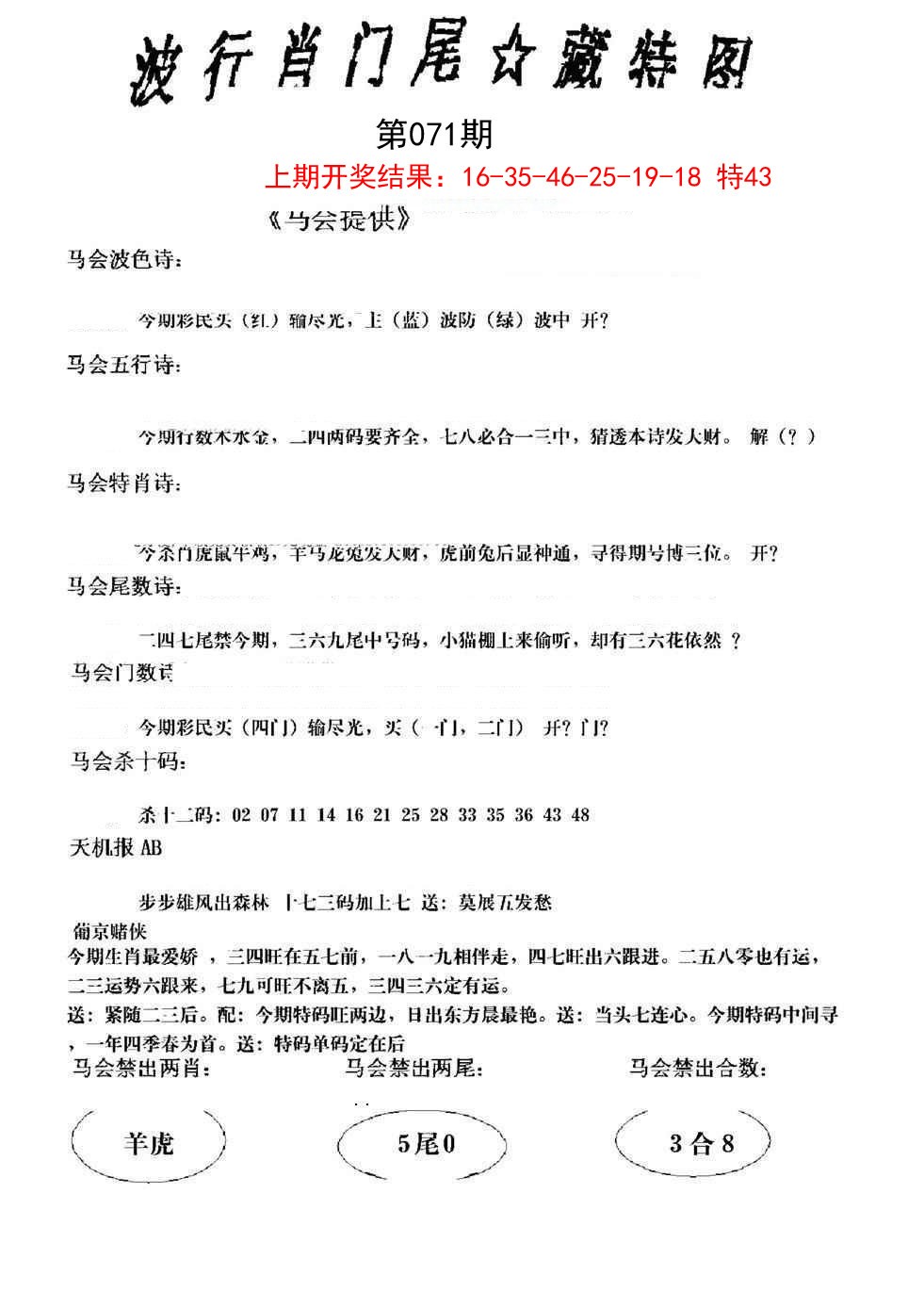 071期波行肖尾藏特图[图]