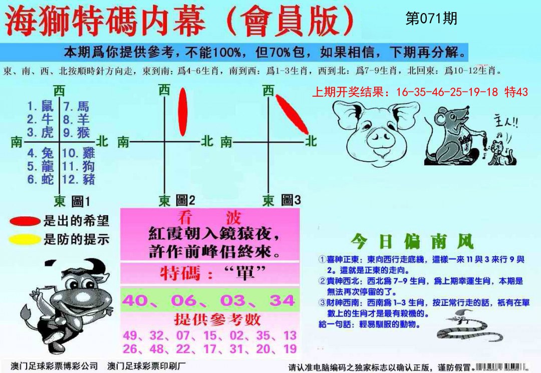 071期海狮特码会员报[图]