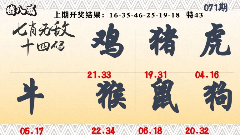 071期七肖无敌14码[图]